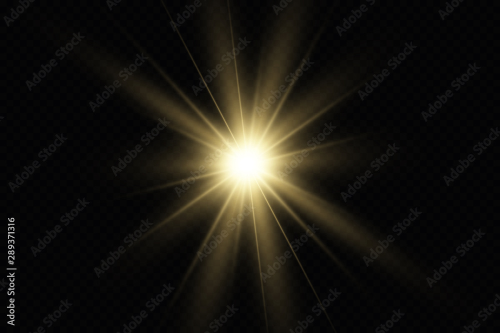 Poster White glowing light explodes on a transparent background. with ray.  Transparent shining sun, bright flash.  Special lens flare light effect