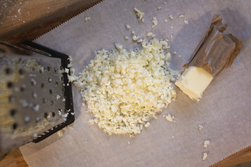 Grated frozen butter for making biscuits