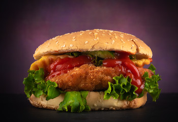 studio shoot delicious  chicken burger