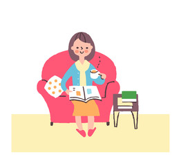 ソファに座ってくつろぐ若い女性