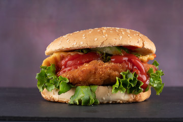 studio shoot delicious  chicken burger