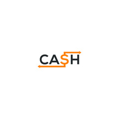 Cash word logo. dollar sign in cash vector.