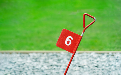Hole number 6, Golf course, symbolic or sign at Golf clubs, Post number six