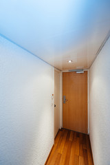 Fototapeta na wymiar Interior of large corridor of modern hotel room with beautiful parquet room