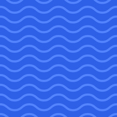 Blue sea waves vector seamless pattern in flat style