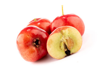 ripe red hawthorn on white background