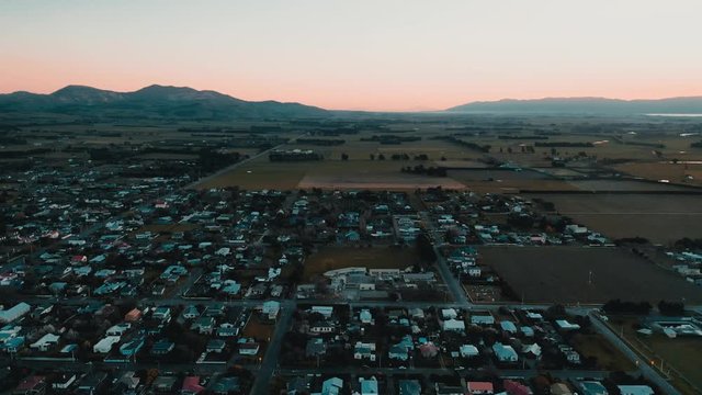 Aerial view footage of City, Martinborough in New Zealand. Dramatic color graded
