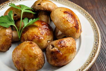 Grilled champignons . restaurant menu 