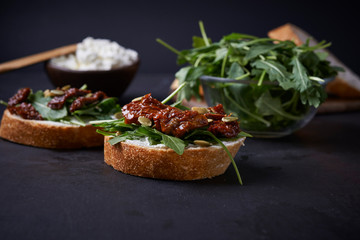 bread sliced with dried tomato