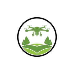 Farm tech logo with drone silhouette to monitoring work and field. for modern simple vintage smart phone agriculture,  building, photo, and video graphic studio  icon