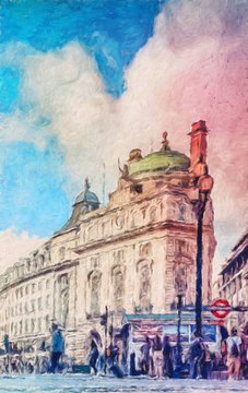 Oil painting modern art London, England. Wall poster and canvas contemporary drawing print. Touristic postcard and stationery design artwork. Europe beauty travel scene, historical buildings and place