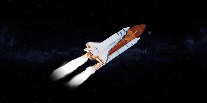 Space shuttle in outer space. Elements of this image were furnished by NASA.