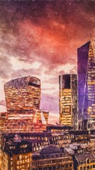 Oil painting modern art London, England. Wall poster and canvas contemporary drawing print. Touristic postcard and stationery design artwork. Europe beauty travel scene, historical buildings and place