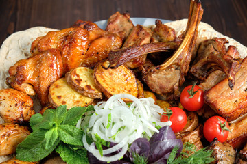 BBQ on pita bread. restaurant menu