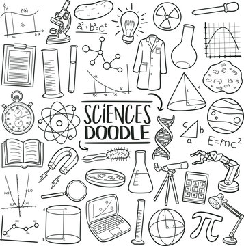 Sciences Laboratory Study. Traditional Doodle Icons. Sketch Hand Made Design Vector Art.