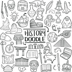 History of Humanity Subject. Traditional Doodle Icons. Sketch Hand Made Design Vector Art. - obrazy, fototapety, plakaty