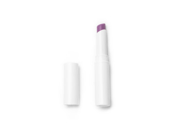 white lip stick colored in red pink purple orange on white background 