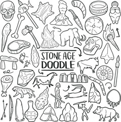Stone Age Prehistoric Caveman. Traditional Doodle Icons Sketch Hand Made Design Vector.
