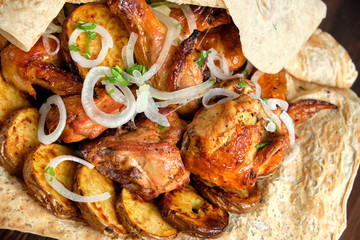 BBQ on pita bread. restaurant menu