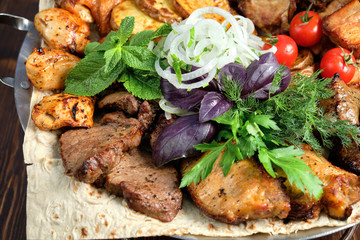 BBQ on pita bread. restaurant menu