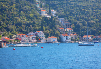 yachts sailing on the bay and coastal resort 