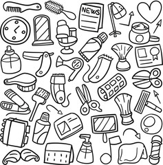Barber Shop Icons. Traditional Doodle Drawn Sketch. Hand Made Design Vector.  