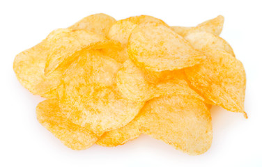 Potato chips on white background