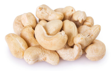 Cashew nuts on white background
