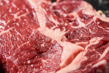 close up view of fresh raw beef fillet with fat