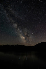 Fototapeta na wymiar Night sky above lake Madh in National Park Lure, Albania