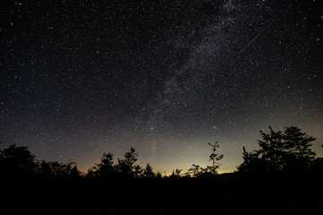 Night sky above lake Madh in National Park Lure, Albania