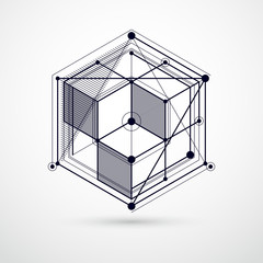 Vector minimalistic geometric abstract 3D black and white composition in futuristic style. Modern geometric composition can be used as template and layout.