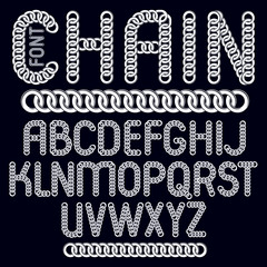 Vector script, modern alphabet letters set. Capital creative font made with iron chain, linked connection.