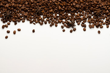 Coffee beans with anise and cinnamon isolated on white background