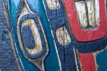 texture of indigenous indian art totem in Ottawa, Canada