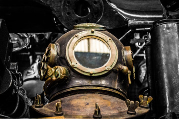 Vintage scuba helmet for deep sea exploration of yesteryear
