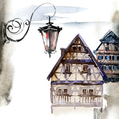 Watercolor fachwerk house