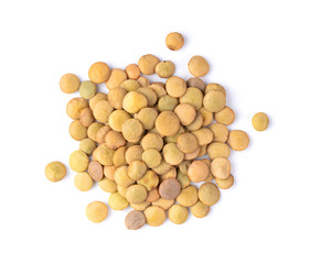  lentils on isolated white background. top view