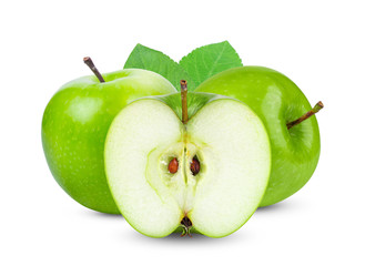 green apple with leaf isolated on white background. full depth of field