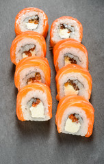 Red caviar sushi rolls