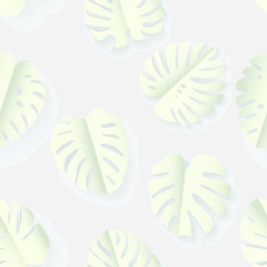 Seamless subtle gray and white paper art folded monstera leaves pattern vector