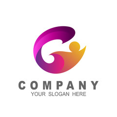 G initial alphabet letter logo with swoosh man, orange purple, social logo vector