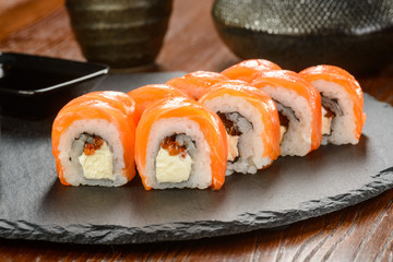 Sushi on slate cheese board