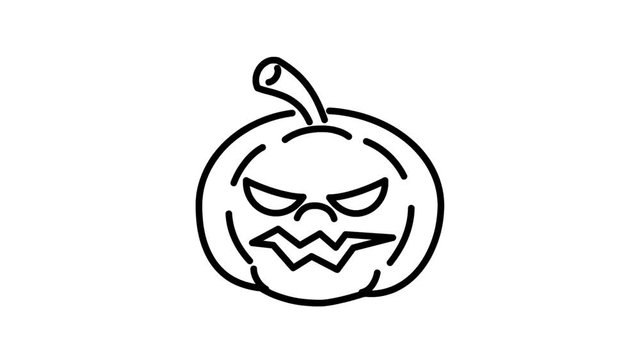 2d Animation motion graphics monoline drawing of a Halloween jack-o-lantern pumpkin grinning, laughing on white, black and green screen in HD high definition.