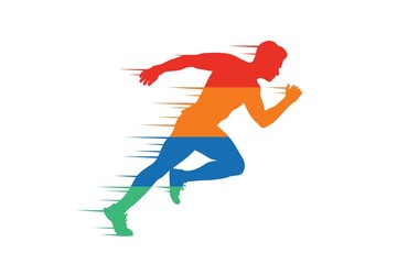 Naklejka na ściany i meble Run club logo, abstract running man silhouette, label for sports club, sport tournament, competition, marathon and healthy lifestyle vector illustration