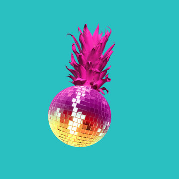 Disco ball and pineapple. Bright concept of fun parties