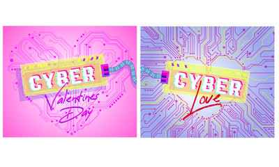 Valentine's day cyber technology, Abstract heart technology. It's a symbol of love. cyberpunk Valentine's day, electronic heart-shaped Valentine cyber technology