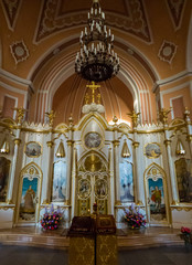 View of the interior of the Chesme Church (or Church of the Nativity of St. John the Baptist). In St. Petersburg, Russia