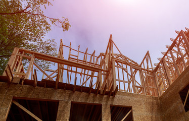 New house framing of a wood framing under construction
