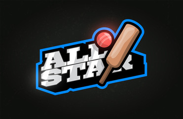 All Star Modern professional Typography cricket sport retro style vector emblem and template logo design. Funny greetings for clothes, card, badge, icon, postcard, banner, tag, stickers, print.